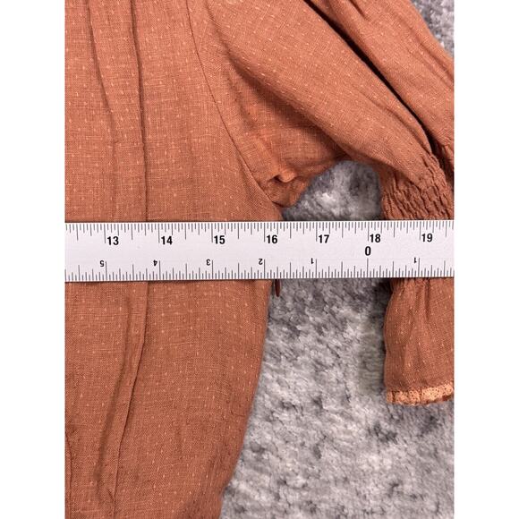 Kara Thoms Dress Medium Women Pink Swiss Dot Linen Open Back Flutter Sleeve Mini - Picture 4 of 9